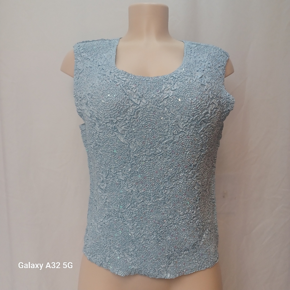 Great Cavalier by St pauL Blouse Vintage Size L Blue Sleeveless Textured  Blouse